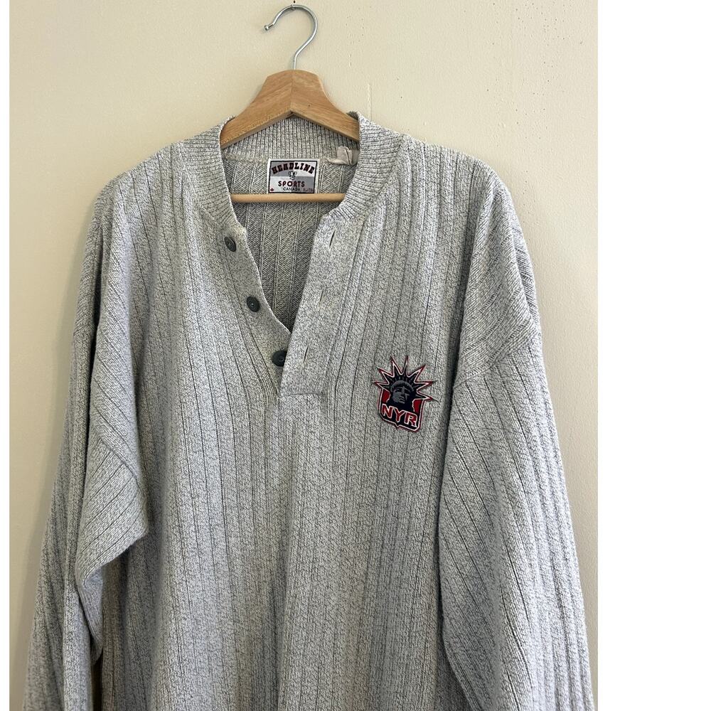 Vintage 90s New York Rangers NYR NHL Henley Collar Pullover Sweatshirt Men's XL